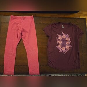 girl xl drifit graphic tee and pink leggings